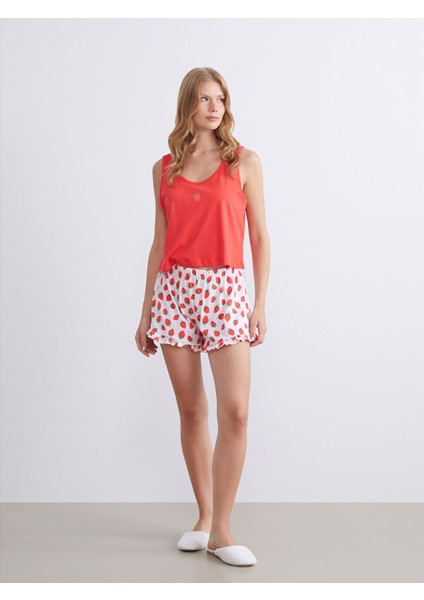 Yeni Sezon Beli Lastikli Desenli Kadın Şort Pijama Altı