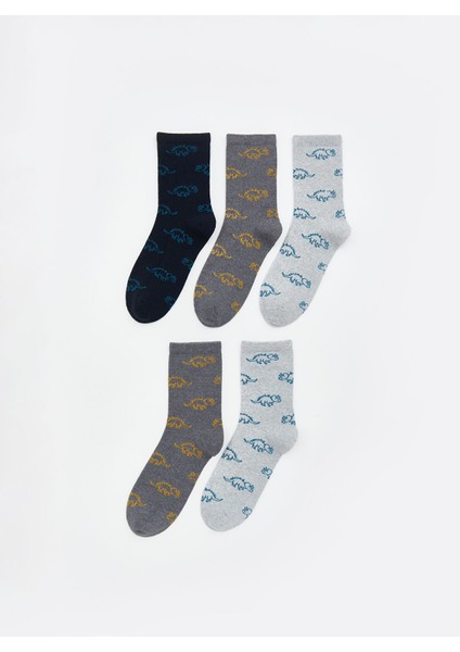 Yeni Sezon Dinozor Desenli Erkek Çocuk Soket Çorap 5'li