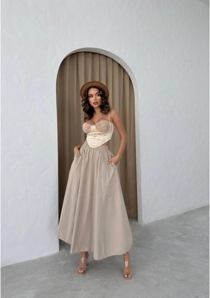 Midi Paraşüt Kadın Ince Etek modelleri