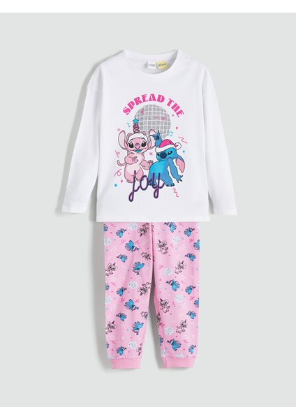 Yeni Sezon Bisiklet Yaka Stitch Baskılı Kız Çocuk Pijama Takımı
