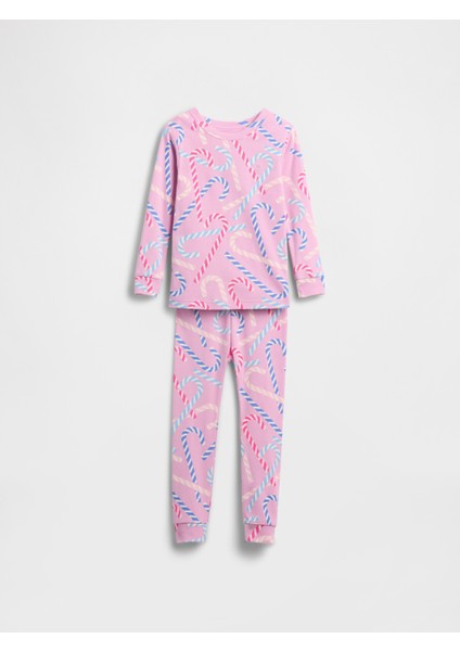 Bebek Pembe Organik Brushed Pamuklu Holiday Pijama Takımı