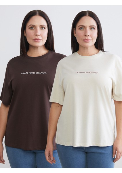 Yeni Sezon Büyük Beden Baskılı Kadın Tişört 2'li