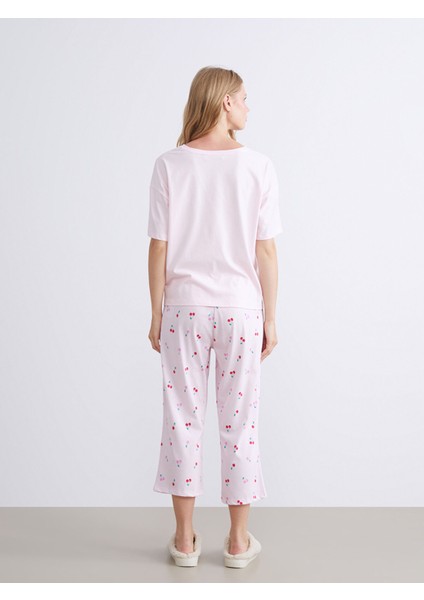 Yeni Sezon Bisiklet Yaka Kiraz Nakışlı Kadın Pijama Üst modelleri