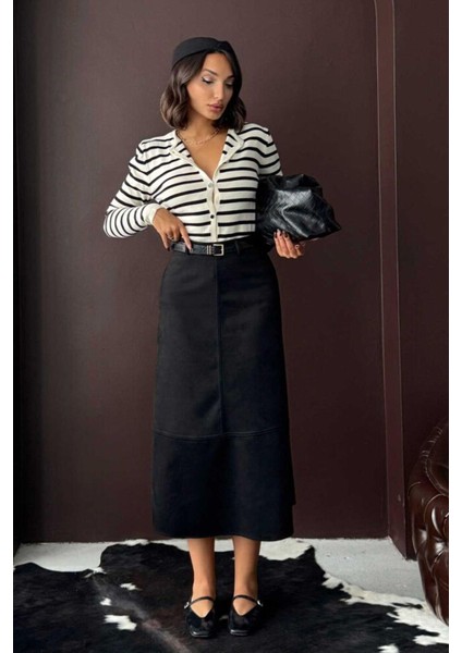 Scuba Süet Midi Boy Kadın Etek