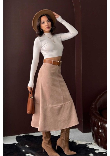Scuba Süet Midi Boy Kadın Etek