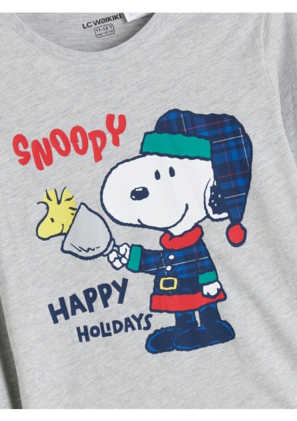 Yeni Sezon Bisiklet Yaka Snoopy Baskılı Erkek Çocuk Pijama Takımı modelleri
