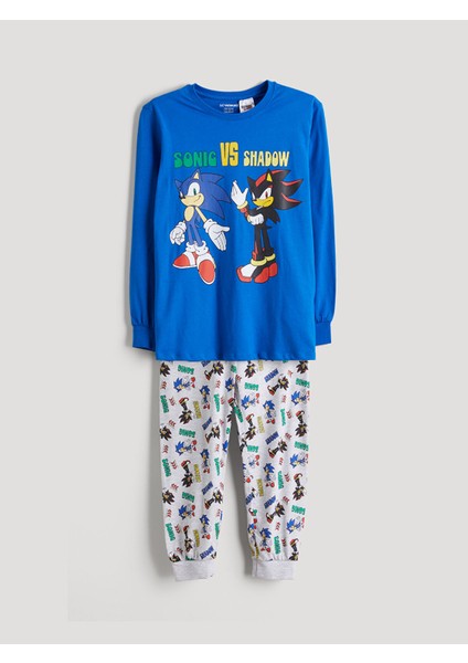 Yeni Sezon Bisiklet Yaka Sonic Baskılı Erkek Çocuk Pijama Takımı