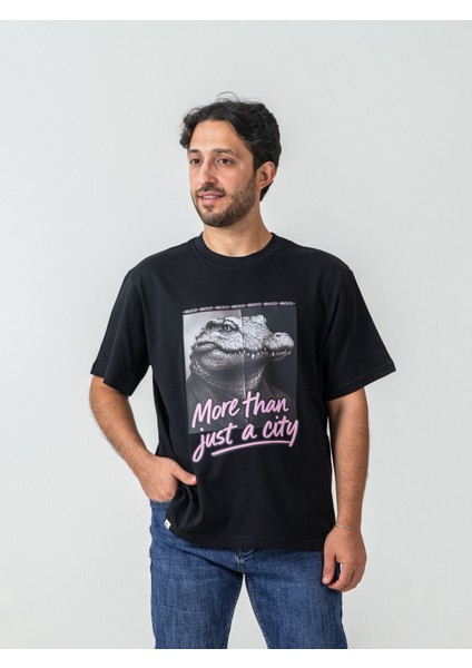 Unisex Erkek/kadın Oversize Bisiklet Yaka %100 Pamuk Pink Croco Baskılı T-Shirt fiyatları