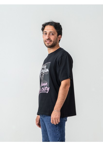 Unisex Erkek/kadın Oversize Bisiklet Yaka %100 Pamuk Pink Croco Baskılı T-Shirt modelleri