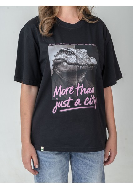 Unisex Erkek/kadın Oversize Bisiklet Yaka %100 Pamuk Pink Croco Baskılı T-Shirt indirimleri