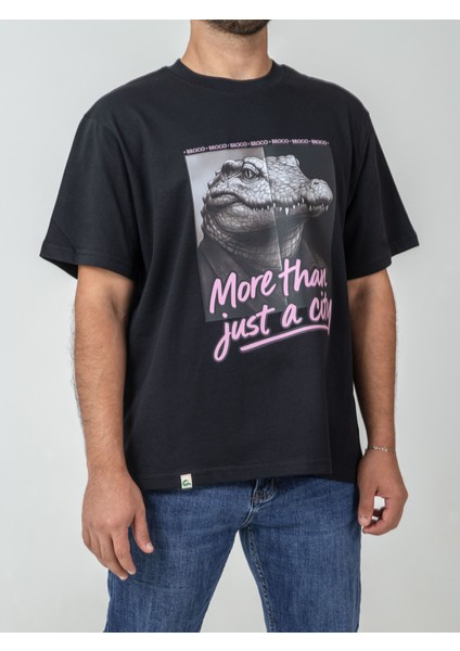 Unisex Erkek/kadın Oversize Bisiklet Yaka %100 Pamuk Pink Croco Baskılı T-Shirt