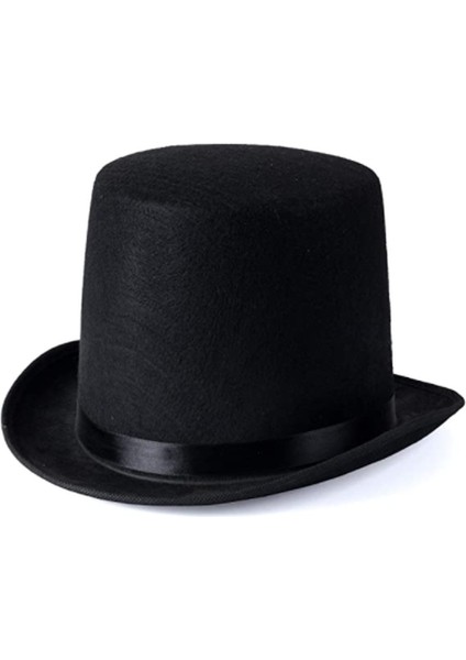 Ikinci Kalite Yetişkinler Için Siyah Renk Ringmaster Sihirbaz Şapkası Fötr Şapka 12 cm