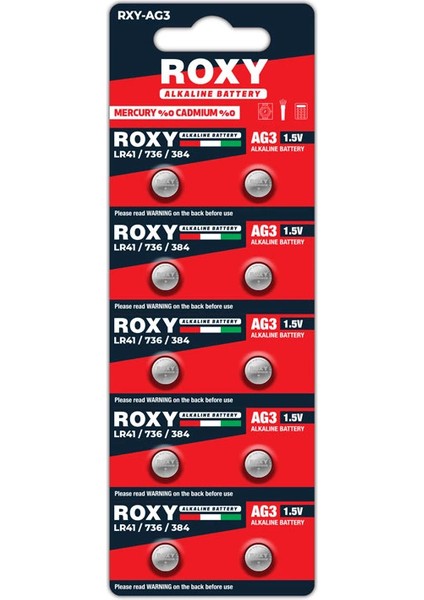 Ag3 LR41/736/384 31 Mah Alkalin Düğme Pil 10 Lu Paket