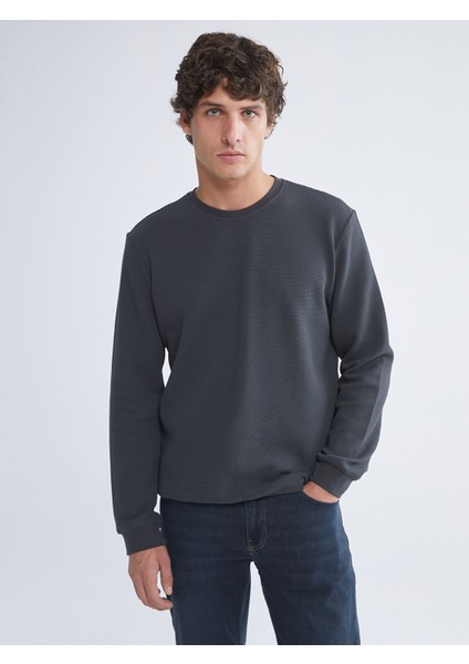 Yeni Sezon Bisiklet Yaka Uzun Kollu Erkek Dokulu Sweatshirt