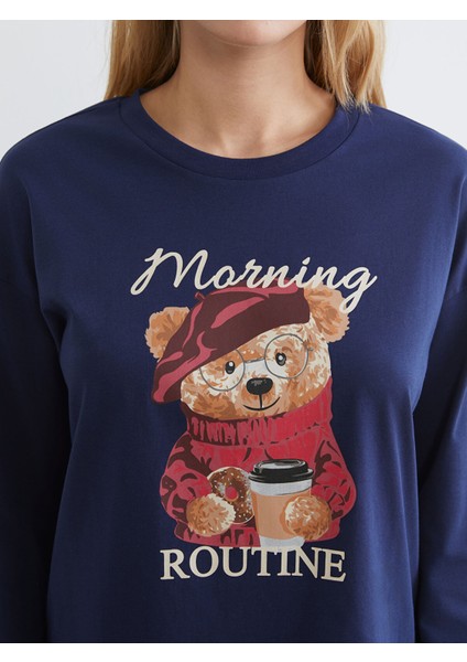 Yeni Sezon Ayı Teddy Baskılı Kadın Pijama Takımı modelleri