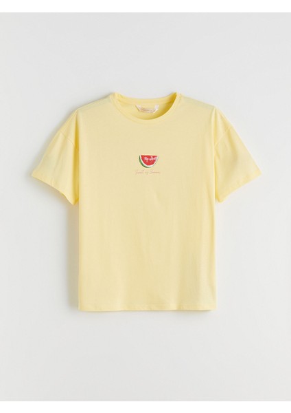 Yeni Sezon Bisiklet Yaka Baskılı Kadın Pijama Üst