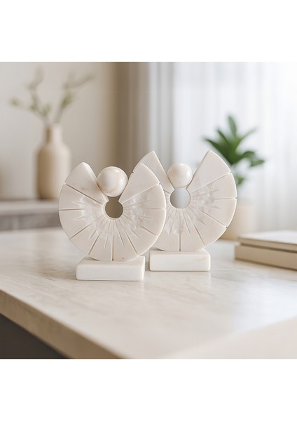 Mermer Dekoratif Obje Seti 2’li – El Yapımı Doğal Taş Modern Ev Aksesuarı