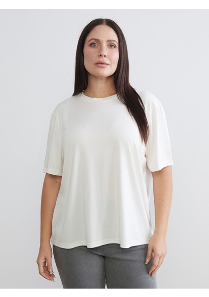 Yeni Sezon Büyük Beden Bisiklet Yaka Kadın Tişört 2'li modelleri