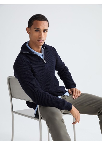 Yeni Sezon Fermuarlı Dik Yaka Erkek Triko Kazak