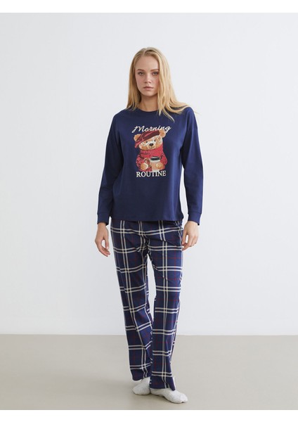 Yeni Sezon Ayı Teddy Baskılı Kadın Pijama Takımı