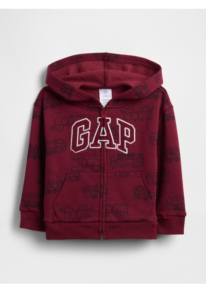 Erkek Bebek Bordo Gap Easy Logo Baskılı Fermuarlı Sweatshirt