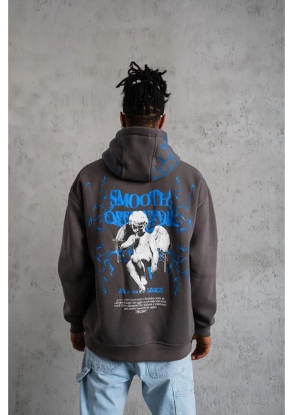 Erkek Yıldırım Baskılı Kapşonlu Sweatshirt - Gri fiyatları
