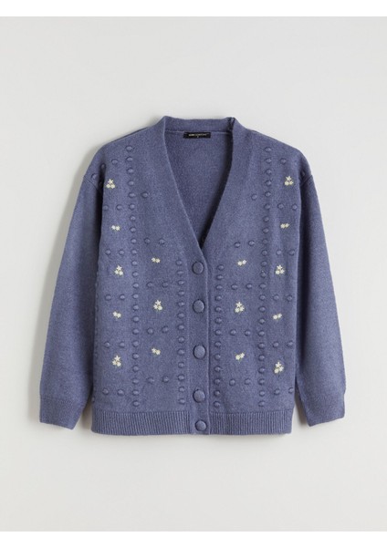 Yeni Sezon V Yaka Çiçek Nakışlı Kadın Triko Hırka indirimleri