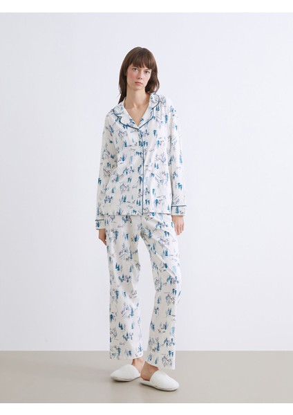 Yeni Sezon Gömlek Yaka Yılbaşı Temalı Kadın Pijama Takımı fiyatları