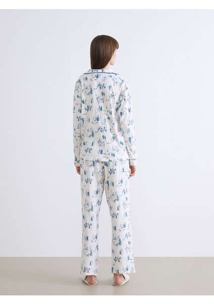 Yeni Sezon Gömlek Yaka Yılbaşı Temalı Kadın Pijama Takımı fırsatları