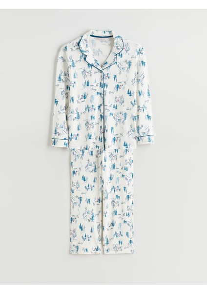 Yeni Sezon Gömlek Yaka Yılbaşı Temalı Kadın Pijama Takımı indirimleri