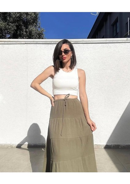 Astarlı Haki Katlı Uzun Etek fiyatları