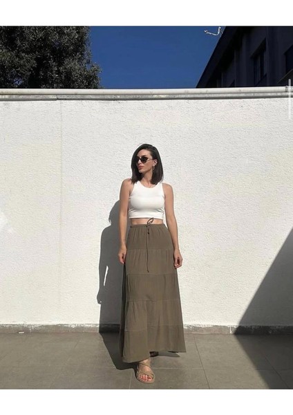 Astarlı Haki Katlı Uzun Etek fırsatları