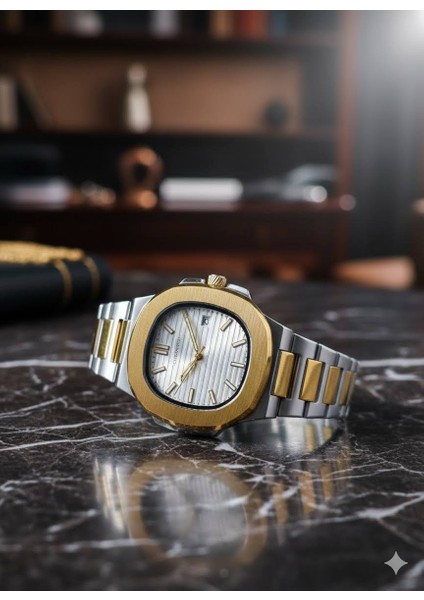 Lüks Erkek Çelik Kol Saati | Patek Tarzı Eşref Tek Model | Takvimli 41MM | Su Geçirmez Erkek Saati