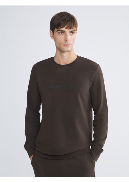 Yeni Sezon Bisiklet Yaka Baskılı Erkek Sweatshirt