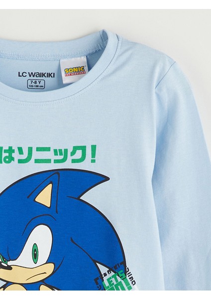 Yeni Sezon Bisiklet Yaka Sonic Baskılı Erkek Çocuk Pijama Takımı modelleri
