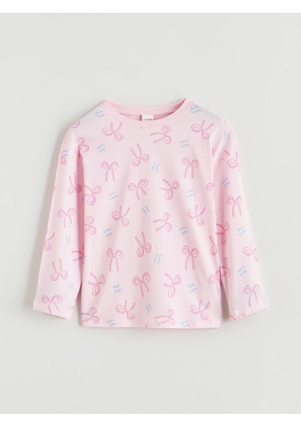 Yeni Sezon Bisiklet Yaka Fiyonk Baskılı Kız Çocuk Pijama Takımı fiyatları