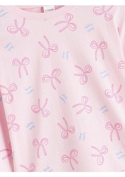 Yeni Sezon Bisiklet Yaka Fiyonk Baskılı Kız Çocuk Pijama Takımı modelleri