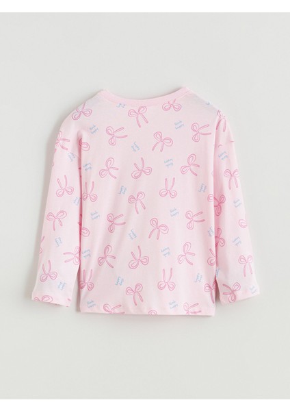 Yeni Sezon Bisiklet Yaka Fiyonk Baskılı Kız Çocuk Pijama Takımı fırsatları