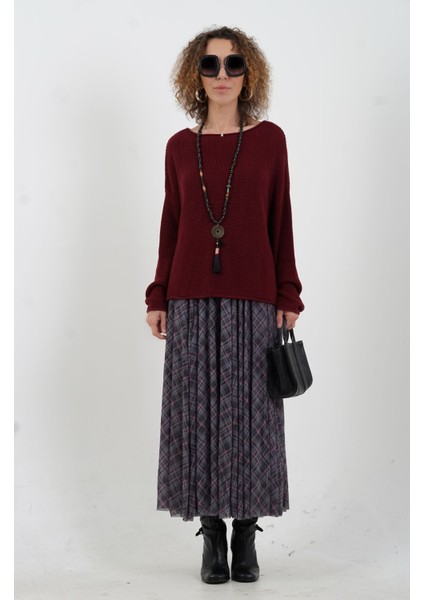 Bordo Kayık Yaka Basic Triko Kazak modelleri