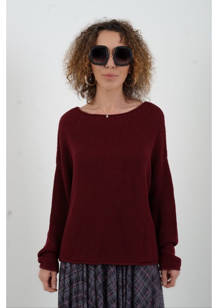 Bordo Kayık Yaka Basic Triko Kazak fırsatları