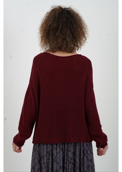 Bordo Kayık Yaka Basic Triko Kazak indirimleri