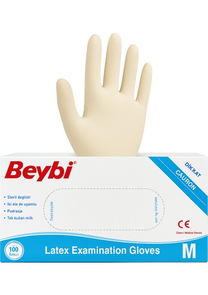 M/l Beden Pudralı Lateks Muayene Eldiveni 100’LÜ Hijyen Eldiveni