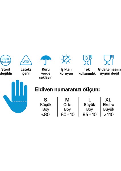 M/l Beden Pudralı Lateks Muayene Eldiveni 100’LÜ Hijyen Eldiveni fiyatları