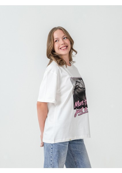 Unisex Erkek/kadın Oversize Bisiklet Yaka %100 Pamuk Pink Croco Baskılı T-Shirt fırsatları