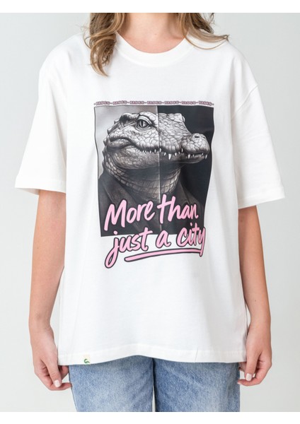 Unisex Erkek/kadın Oversize Bisiklet Yaka %100 Pamuk Pink Croco Baskılı T-Shirt indirimleri