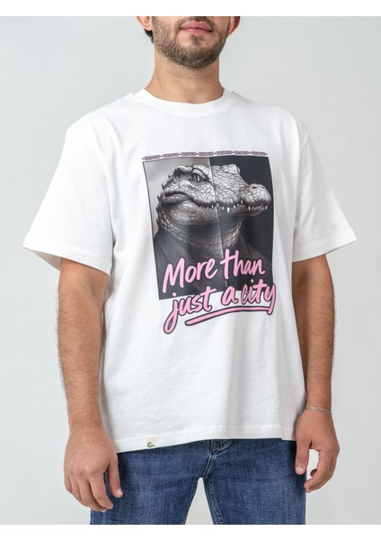 Unisex Erkek/kadın Oversize Bisiklet Yaka %100 Pamuk Pink Croco Baskılı T-Shirt