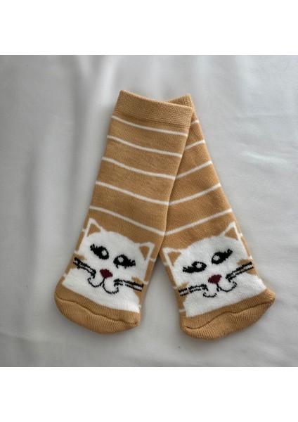 Kedi Desenli Bebek ve Çocuk Çorabı 2'li Set - Pamuklu ve Kaydırmaz Havlu Kalın Çocuk Çorap modelleri