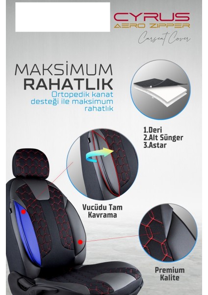 Honda Cr-V Deri Detaylı Oto Koltuk Kılıfı Ön Arka Set Cyrus Seri Siyah Kırmızı Scr 97-18