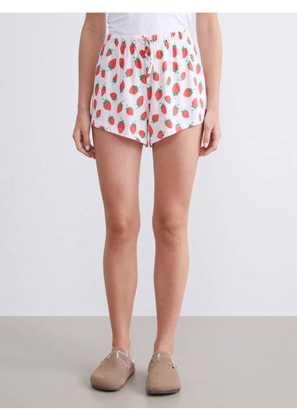 Yeni Sezon Beli Lastikli Desenli Kadın Şort Pijama Altı