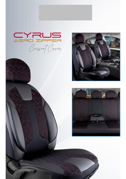 Fiat Tempra Deri Detaylı Oto Koltuk Kılıfı Ön Arka Set Cyrus Seri Siyah Kırmızı Scr